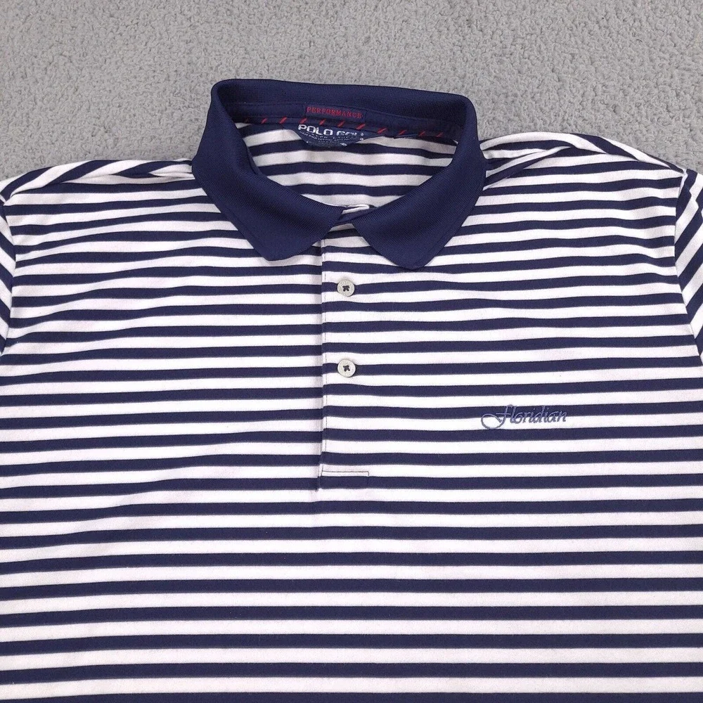 Polo Golf Ralph Lauren Polo Shirt Mens Large‎ Performance Blue White Striped